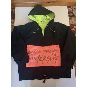 Vintage 1980s Ocean Pacific OP Black Neon Winter Surf Windbreaker Jacket Large